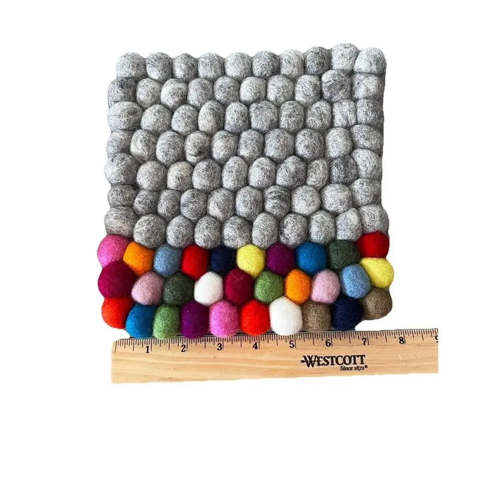 Rainbow Felted Wool Ball Trivets Hot Pads Lot Of 3 Bohemian Boho 8x8 And 6x6
